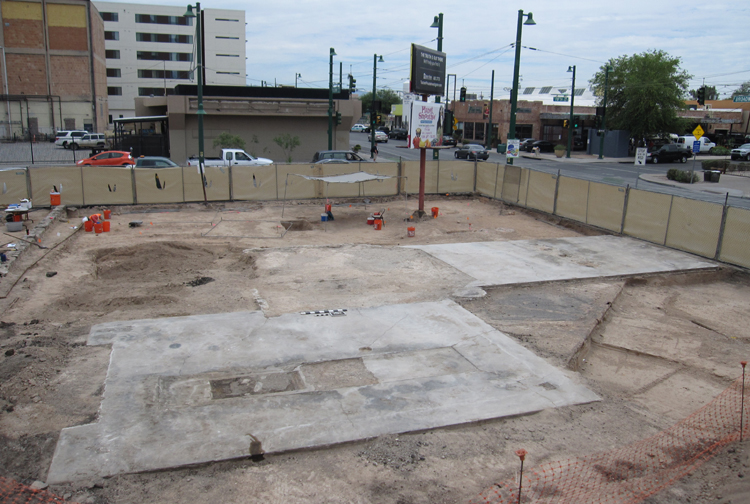 Concrete slabs from historic service station, downtown Tucson, Arizona