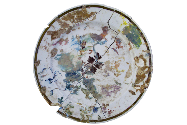 Historic saucer used as a paint palette, downtown Tucson, Arizona