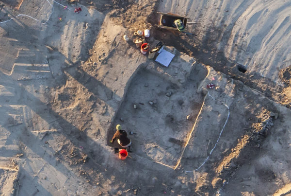 Aerial view of the Desert Archaeology excavation of a pithouse at the Paseo site, Tucson, Arizona