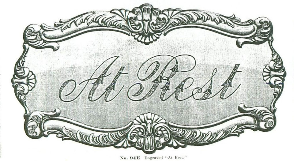 Identical "At Rest" plaque from the Chattanooga Coffin Company 1905 catalogue (image courtesy Jeremy Pye).