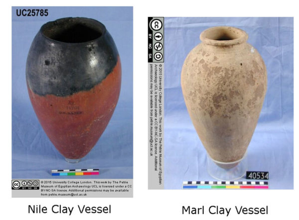 Egyptian pots made from different types of clay, studied with ceramic petrography