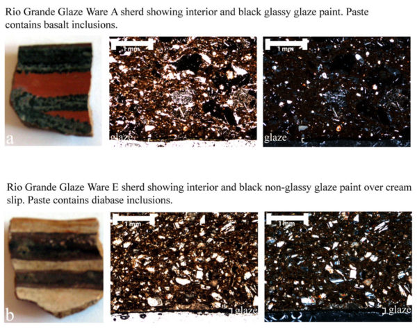 Rio Grande glaze wares with ceramic petrography microscopic images