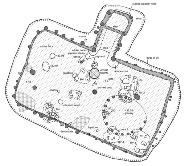 Map of pithouse with granary at the Pima Animal Control Center