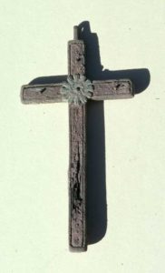 Sister Amelia's brass-and-redwood crucifix (photo by Homer Thiel).