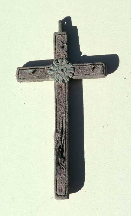 <em>Sister Amelia's brass-and-redwood crucifix (photo by Homer Thiel).</em>