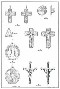 Artifacts recovered from the San Agustín Mission cemeteries during the 1950s excavations (drawn by Barton Wright, courtesy Arizona State Museum).