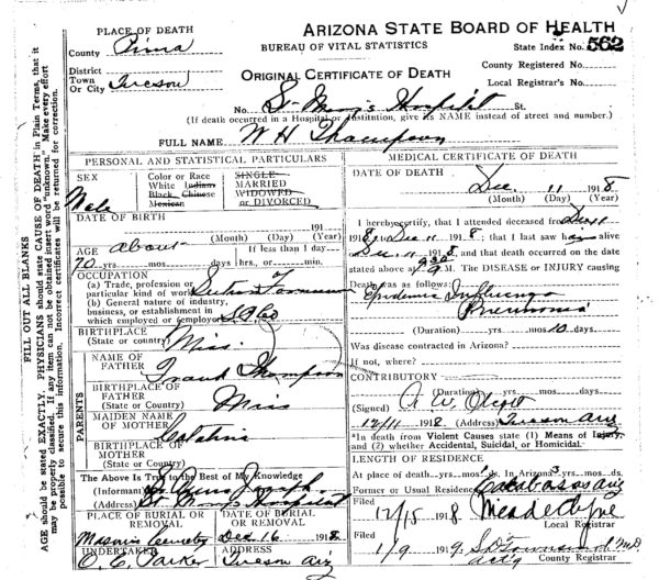 1918 death certificate
