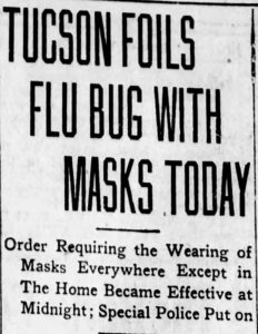 1918 Tucson newspaper story about Spanish flu and masks