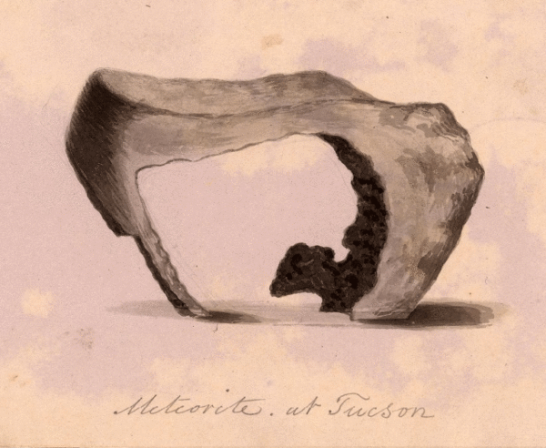 John Bartlett's sketch of a meteorite used as an anvil in Tucson, 1854