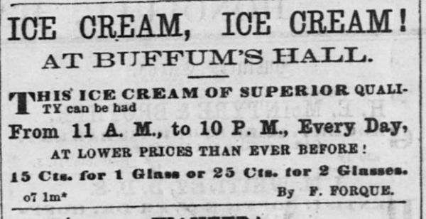 Forque's ice cream advertisement in the Pacific Commercial Advertiser (Honolulu), 7 October 1871