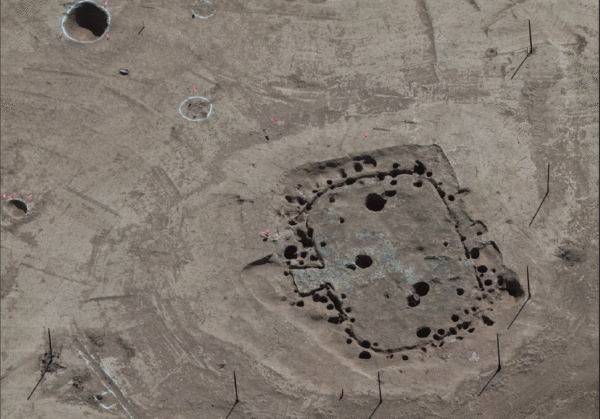 aerial photo of a pithouse at the Hardy Site