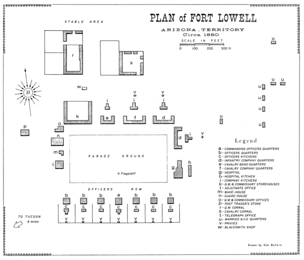 1876 hand-drawn mp of Fort Lowell