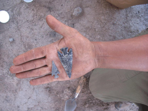 Two Cienega phase points from the Clearwater site. One is  the length of a man's pinky. The other is nearly as long as a man's palm and made of obsidian.