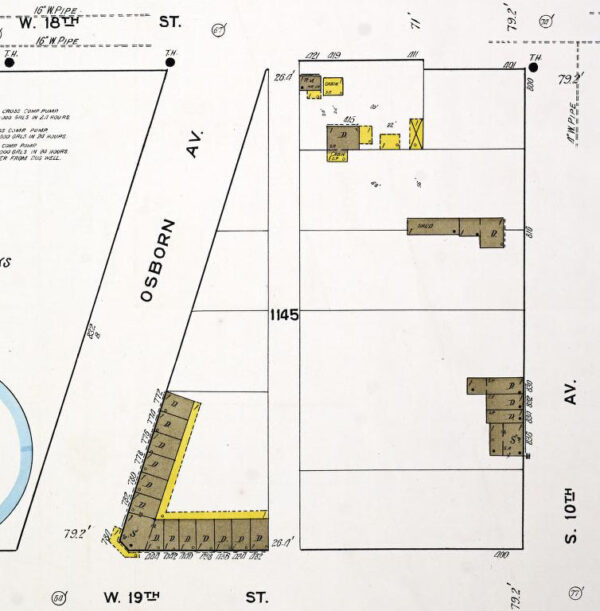 L-shaped apartment building shown on the 1919 Sanborn Fire Insurance map for Block 136 in downtown Tucson